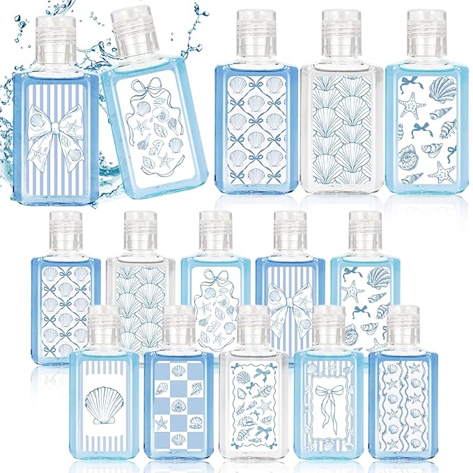 50 Pcs Blue Bow Starfish Seashell Mini Hand Sanitizer Bulk Thank You Gift Favors Ocean Coastal Nautical Travel Size Hand Soap Gift for Under The Sea Beach Wedding Mermaid Birthday Supplies