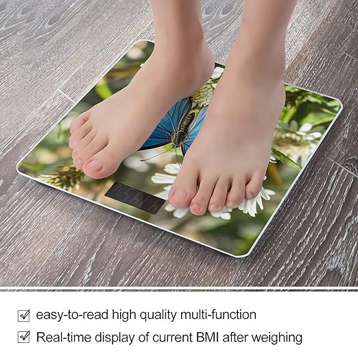 Blue Butterfly Small Smart Scale for Body Weight Accurate Bathroom Scale with LED Display Digital Weight Scales Weighing Machine High Precision Scales for Bath Home
