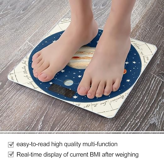 Planets Stars Space Bathroom Scale for Body Weight Bathroom Digital Electronic Weighing Scale with Back Lit LED Display Sturdy Tempered Glass Weight Watchers Scales 400lb