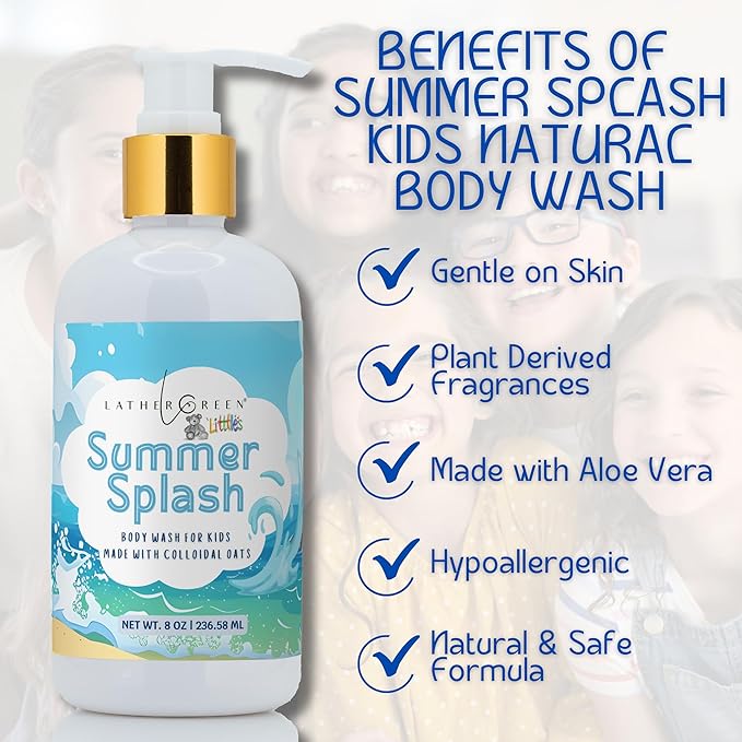 Kids Body Wash – Plant Based Gentle Moisturizer with Shea Butter – Safe for Sensitive Skin – Summer Splash – 3 Pack (8 oz Each)