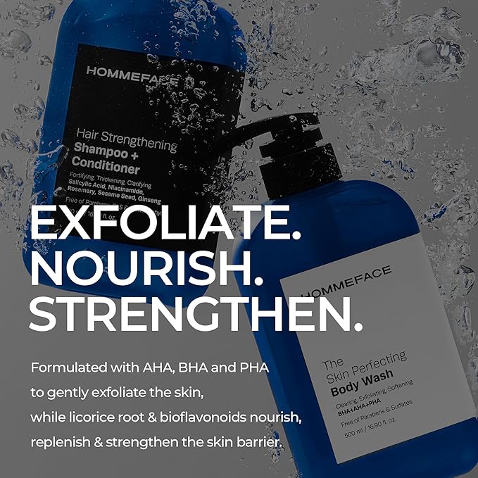 HommeFace Men’s The Skin Perfecting Body Wash with Pump 16.9 Fl. Oz. - Korean Skincare Technology for Body Acne with BHA AHA PHA