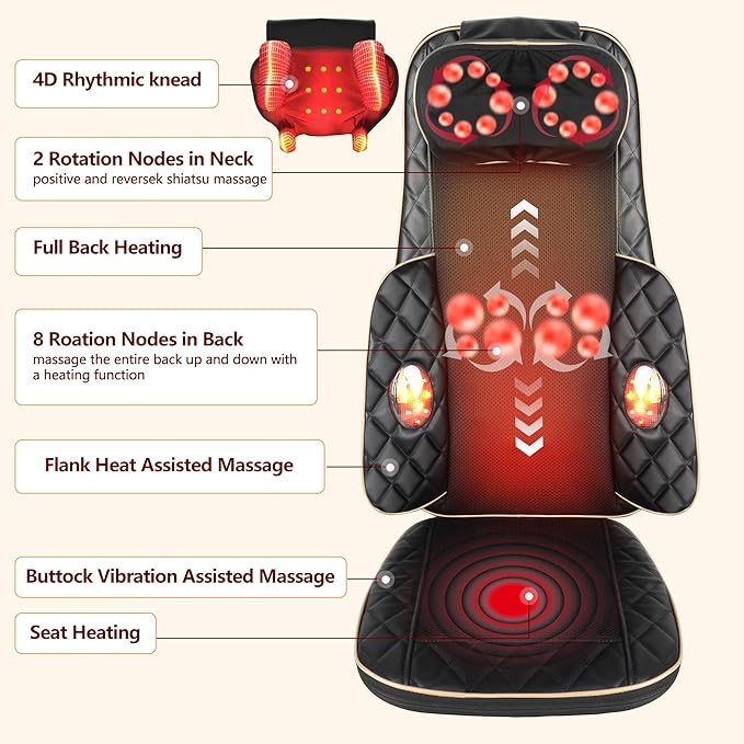 Neck and Back Massager with Heat - Shiatsu Full Back Walking Massager with Deep Kneading &amp Seat Cushion Vibration for Chair and Home Pain Relief Dual-Neck Detachable and Height Adjustment