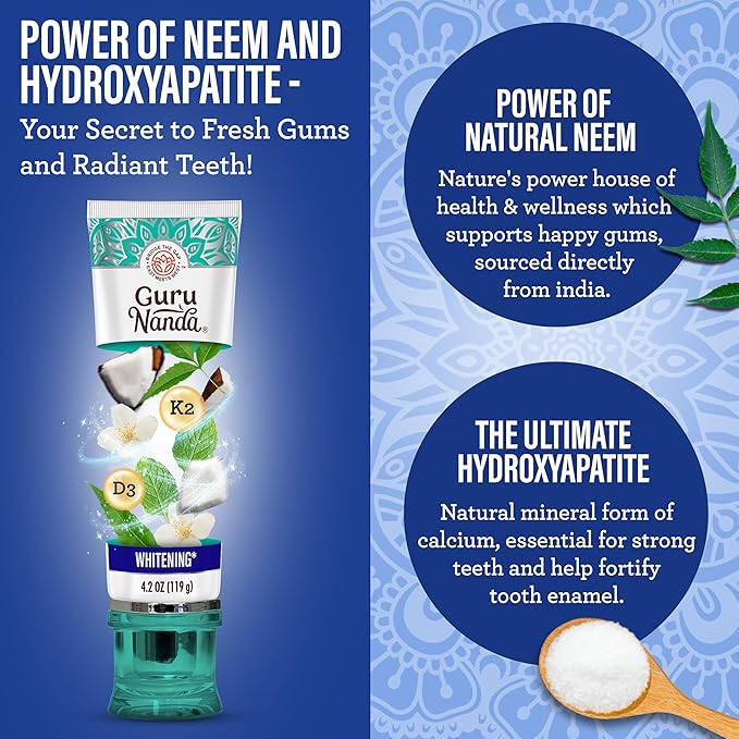 GuruNanda Shine Bright Stay Fresh – Dual Barrel Whitening &amp Breath Harmonizer Mouthwash &amp Neem Toothpaste for Long-Lasting Fresh Breath &amp Teeth Whitening