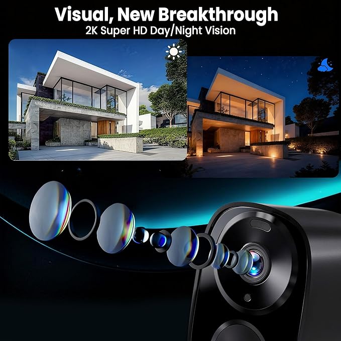 2026 Upgraded 2K Security Cameras Wireless Outdoor (2-Pack) Free Cloud &amp SD Storage Long Battery Life 2.4G/5G Wifi Support Motion Detection Color Night Vision Spotlight Waterproof 2-Way Ta
