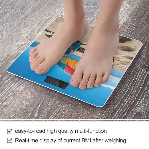Colorful Flip Flops Beach Ball Scale for Body Weight Safe Rounded Corners Tempered Glass Digital Bathroom Scale LED Display 400lb Capacity Weight Scales with High Precision Sensors