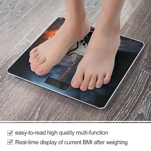Electric Guitar Scale for Body Weight Anti-Slip Tempered Glass Digital Bathroom Scales Clear LCD Display Weighing Scale Safe Rounded Corners Smart Scales