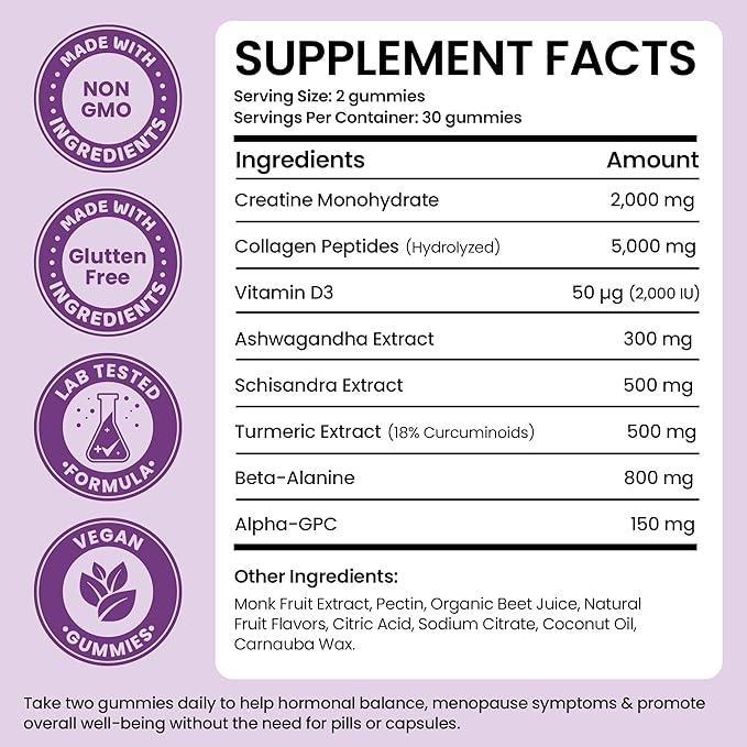 Menopause Supplements for Women | Menopause Gummy Vitamins | Relief for Hot Flashes Night Sweats &amp Mood Swings | Helps Sleep Disruptions &amp Brain Function | 60 Vegan Gummies