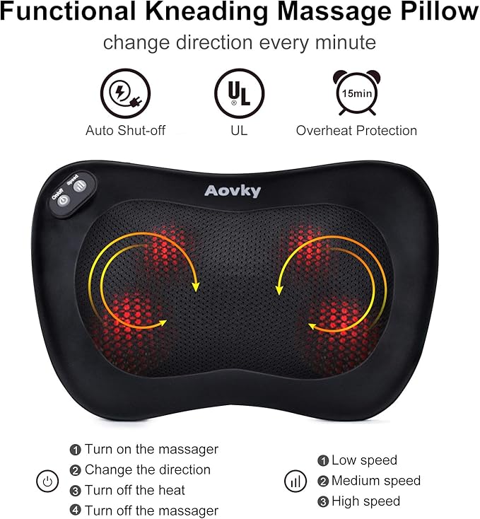 Massage Pillow Shiatsu Neck and Back Massager with Heat Deep Tissue Kneading Massager for Lower Back Neck Shoulder Foot Calf Leg Muscle Pain Relief Home or Car Relaxtion Gifts for Men Women