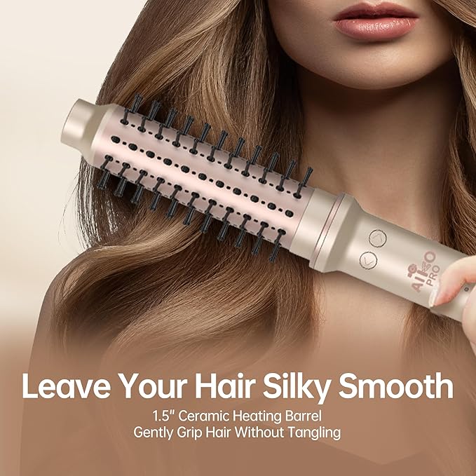 1.5 Inch Auto Rotating Curling Brush Spinning Heated Thermal Round Brush Volumizer 3 in 1 Ionic Hair Brush Styler for Long Medium Hair 3 Temp Settings 30S Fast Heat-Up Dual Voltage