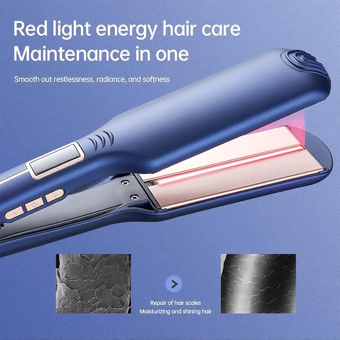 PRO Infrared Wide Flat Iron Hair Straightener Version LCD Display Hair Straightening and Curling Iron Dual Purpose Salon Tool Anti-Scald Gifts for Women Lovers or Friends