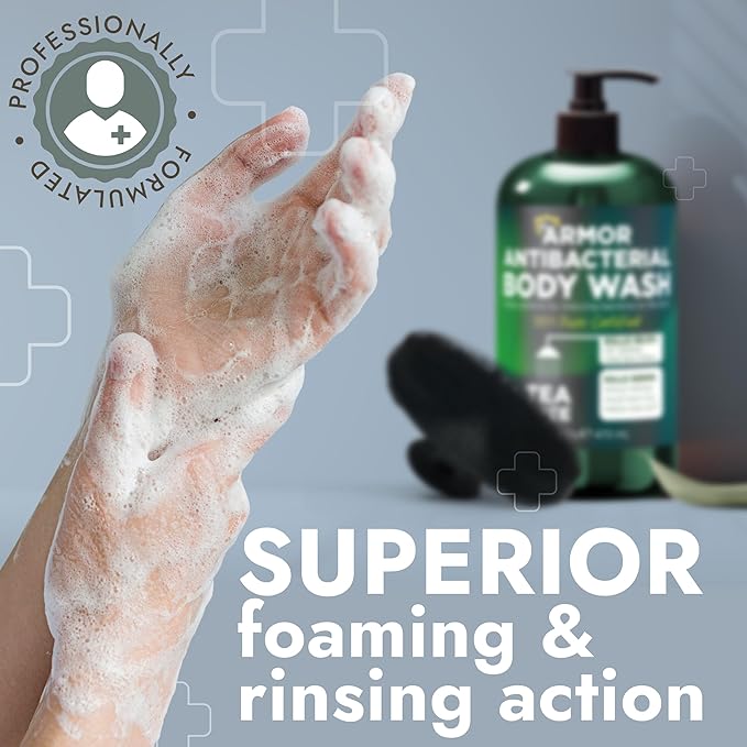 Tea Tree Oil Body Care Bundle – Antibacterial Body Wash (16 fl oz) + Antifungal Ringworm Spray with Manuka Honey (4.05 fl oz) – Soothes Itchy Skin Reduces Odor for Men &amp Women