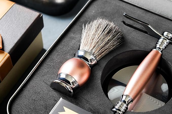 FREED Customized gifts Engraving Luxury Men's 5-Blade Razor set Aluminum Alloy Material incloud 4 Bladesrazor standrazor brushIt's the best gift for men (Champagne gold)