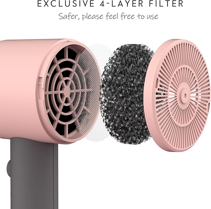 AINA Hair Dryer with Diffuser Blow Dryer for Women | Advanced Ionic Technology Ceramic Coating | Cold Shot Features Turbo Heat for Fast Drying and Shine 110V/ALCI (Misty Blush)