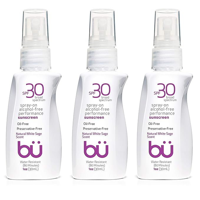 BU SPF 30 Sunscreen Spray for Face and Body Non Aerosol Spray Ultrafine WOWmist TSA Travel Size Sunscreen Clear Non Greasy Water Resistant White Sage 1 oz