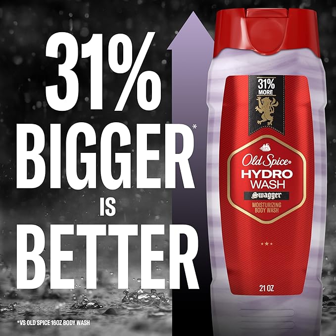 Old Spice Moisturizing Body Wash for Men Hydro Wash 2-in-1 Long Lasting Scent &amp Deep Hydration 24/7 Shower Fresh Swagger Scent 21 oz (Pack of 4)