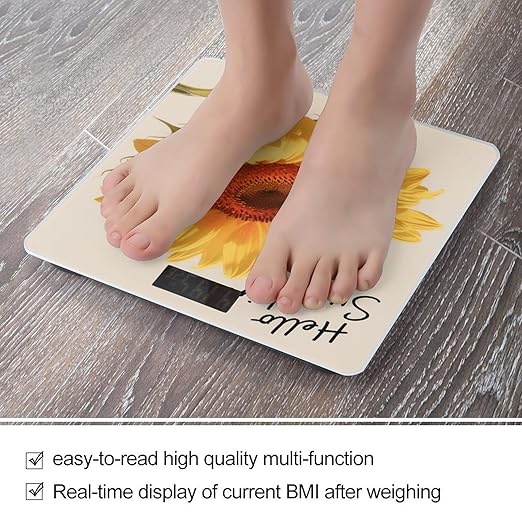 Hello Sunshine Floral Weight Scale Large Digital Bathroom Scales with Bright LED Display Non Slip Digital Scale and Step On Fashion Weighing Machine for Body