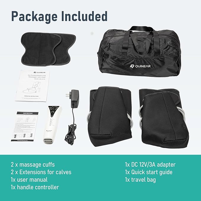QUINEAR Leg Massager with Heat and Air CompressionFoot and Calf Massager for Circulation and PainCompression Boots with 3modes and 3 Intensities