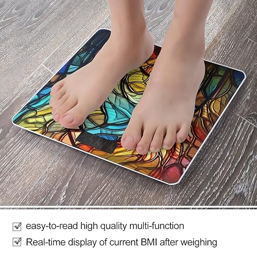 Stained Glass Art Bathroom Scale Rounded Smart Scale for Body Weight Automatic Power On/Off Weight Scales Accurate Bathroom Digital Scales for Pet Home Bedroom Kitchen