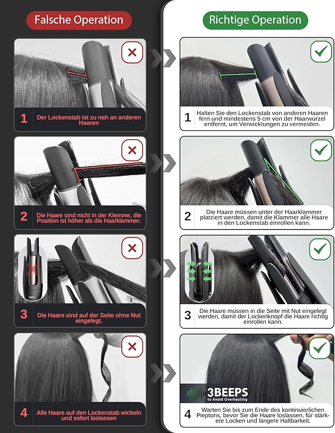 NOVUS 1.25 Inch Automatic Rotating Curling Iron for Effortless Waves and Beach Curls Auto Hair Curler with 60M Ions Anti-Scald Fast Heating for Hair Styling (Black)