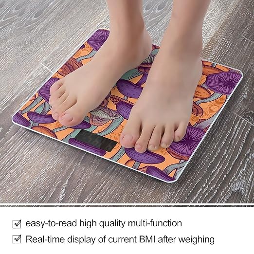 Hippie Art Mushrooms Digital Bathroom Scale for Body Weight Weighing Scale with Backlit LCD Display High Precision Measurements &amp Measures Weight Up to 180kg