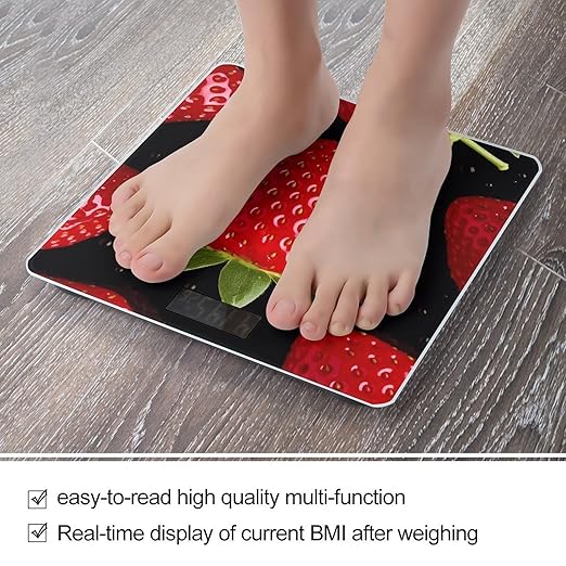 Strawberry Scale with LCD Easy-to-Read Anti-Slip Weight Digital Bathroom Scale Precision Weighing Scales Sturdy Tempered Glass Body Weight Scales for Daily Use
