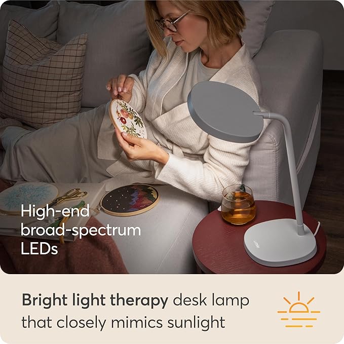 Lumie Task - 10000 Lux Adjustable Bright Light Therapy Desk Lamp for Mood and Energy Boost and Winter Blues Relief Crystal Clear Illumination and Maximum Visual Comfort - White Mist