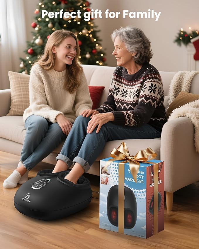 COMFIER 4-in-1 FSA Eligible HSA Shiatsu Foot Massager with Heat Compression &amp Vibration Independent Controls 3 Levels Toe Touch Control Large Size Fits Up to 14 Gifts for Mom Dad Home Offic