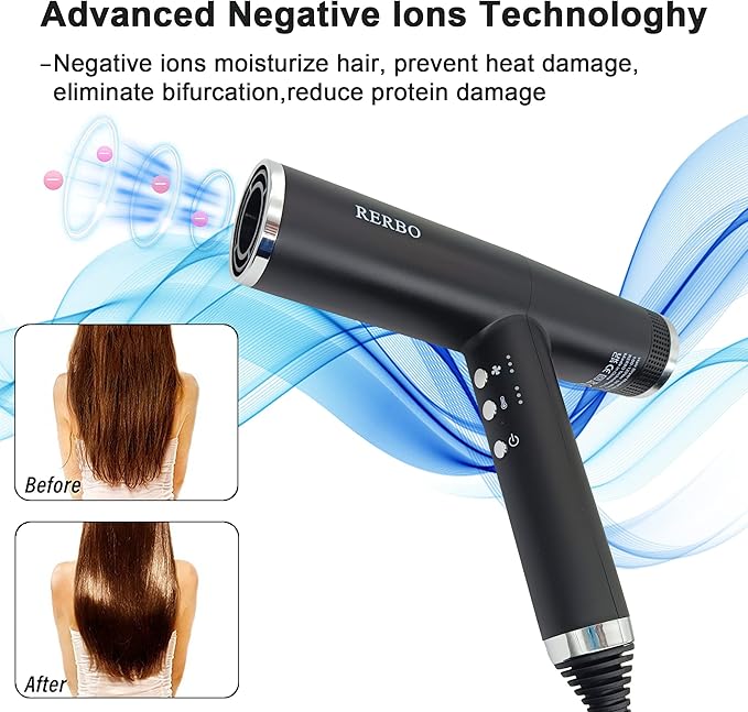 Professional Ionic Hair Dryer High-Speed 110000 RPM Low Noise Temperature Control Portable Negative Ionic Blow Dryer with Diffuser and Concentrator for Home Travel and Salon