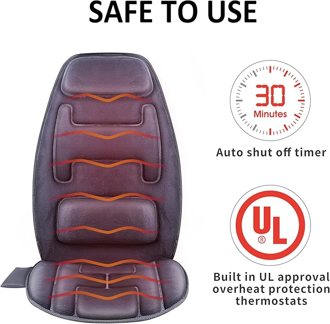 Snailax Massage Seat Cushion with Heat - Extra Memory Foam Support Pad in Neck and Lumbar10 Vibration Massage Motors 2 Heat Levels Back Massager Chair Pad for Back
