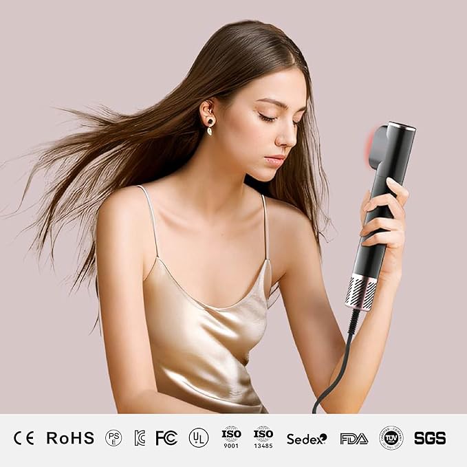 BOSTON &amp CO. High Speed Hair Dryer | 105000 RPM Brushless Motor | Red &amp Infrared LED Light | 200M Negative Ions | One-Button Self Cleaning | Ionic Hair Dryer with Air Comb Nozzle &amp Bag –