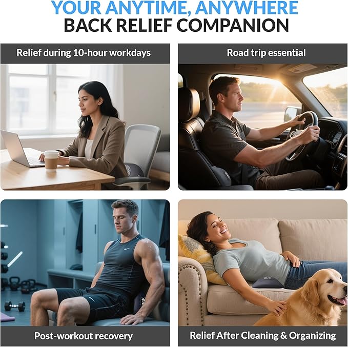 Rechargeable 3 in 1 Back Massager Electric Lumbar Support Pillow Heat Vibration Massage Lower Back