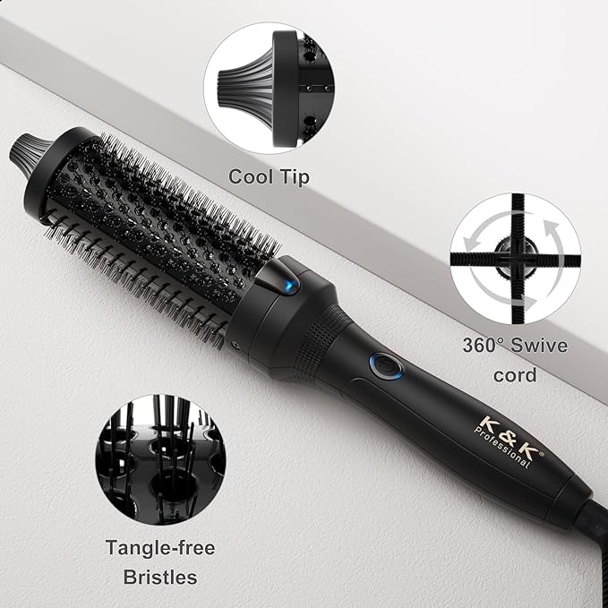 K&ampK Thermal Brush Blowout Boost Ionic Round Heated Hot Brush to Make Hair Smoother &amp Shinier Easy to Use Not for Blow Drying 38mm BarrelDual Voltage US Plug Jet Black