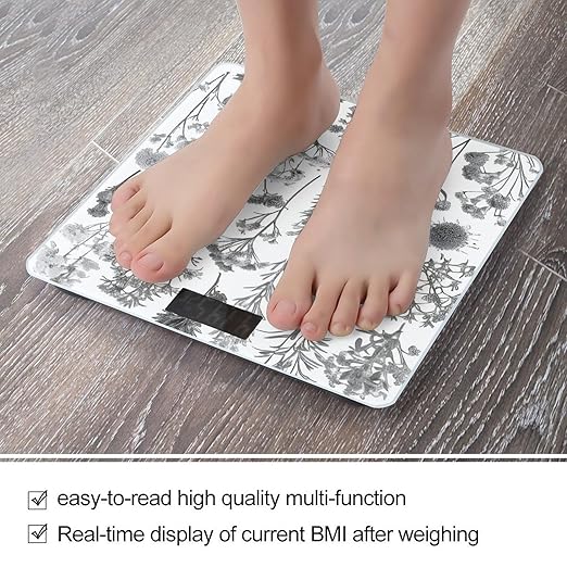 Flowering Herbs and Herbaceous Plants Scale for Body Weight Anti-Slip Tempered Glass Digital Bathroom Scales Clear LCD Display Weighing Scale Safe Rounded Corners Smart Scales