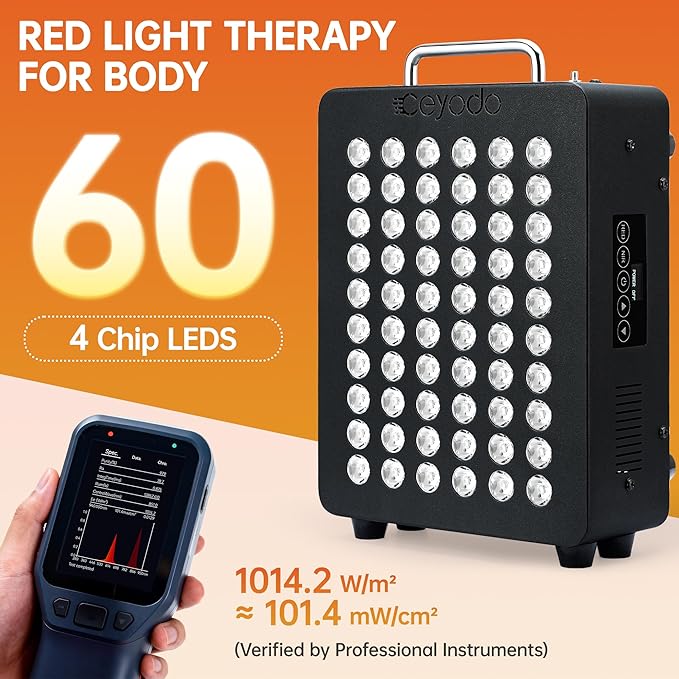 Red Light Therapy for Body 4 Chip Infrared Light Therapy Panel with Near-Infrared Light 630nm 660nm 850nm 940nm 138W High Power 60 LED Red Infrared Light Device Includes Hanging Kit &amp HandleBl