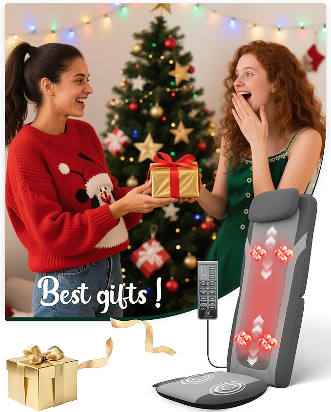 Snailax Gifts for Men Women Chair Back Massager for Full Back Pain Relief Deep Tissue Vibration Heated Seat Cushion Long Track Dual 3D Shiatsu Rollers 3 Height Settings Foldable Massage Chair Pad