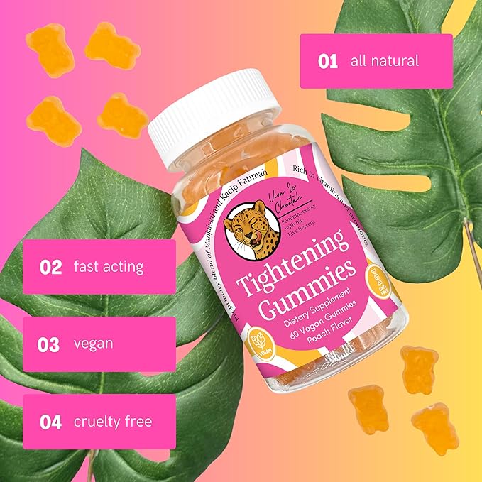 Vaginal Tightening Gummies 2 Month Supply V Tight 60 Vegan Tightener Gummy Vitamins Natural Tightening Pills for Tighter Vag pH Balance Vaginal Health (Peach)