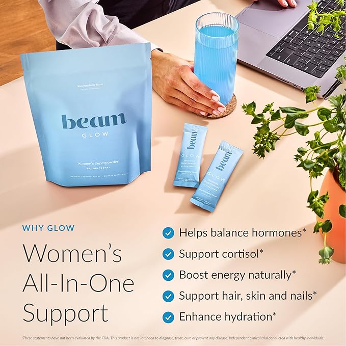 Beam Glow Hormone Balance Supplement for Women – Cortisol Supplement for Women PMS Relief Supplement Perimenopause &amp PCOS Support Womens Vitamins Thyroid Support with Ashwagandha &amp Seleniu