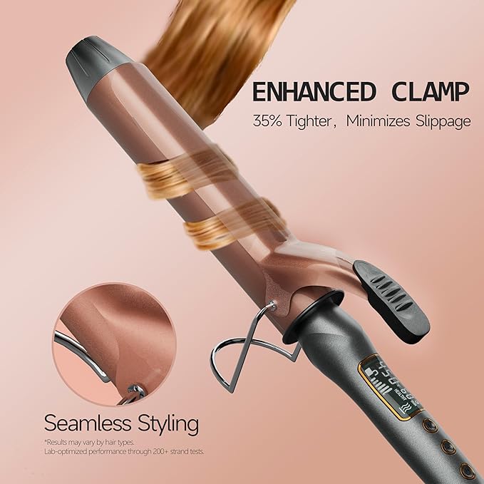 Thirtek 1 1/2 Inch Large Curling Iron with 1.5 Inch Ceramic Tourmaline Barrel 15 Temps (180°F-450°F) for Fast Long-Lasting Smooth Salon Finish 60-min Auto Shut-Off Dual Voltage Hair Curler