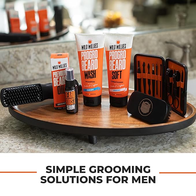 Wild Willies Beard Growth Kit - Capsules &amp Boost Serum - Natural Growth Oil With Biotin &amp Caffeine - Vitamins for Fuller Thicker Beard - 60 Capsules - For Men