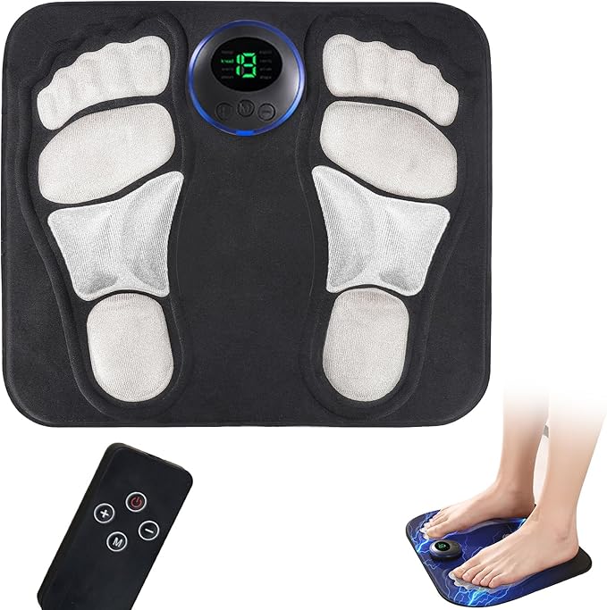 Portable Foot Massager Rechargeable Circulation Stimulator with 8 Modes 19 Intensities 4 Body Pads Lightweight Design for Home Travel Office Use