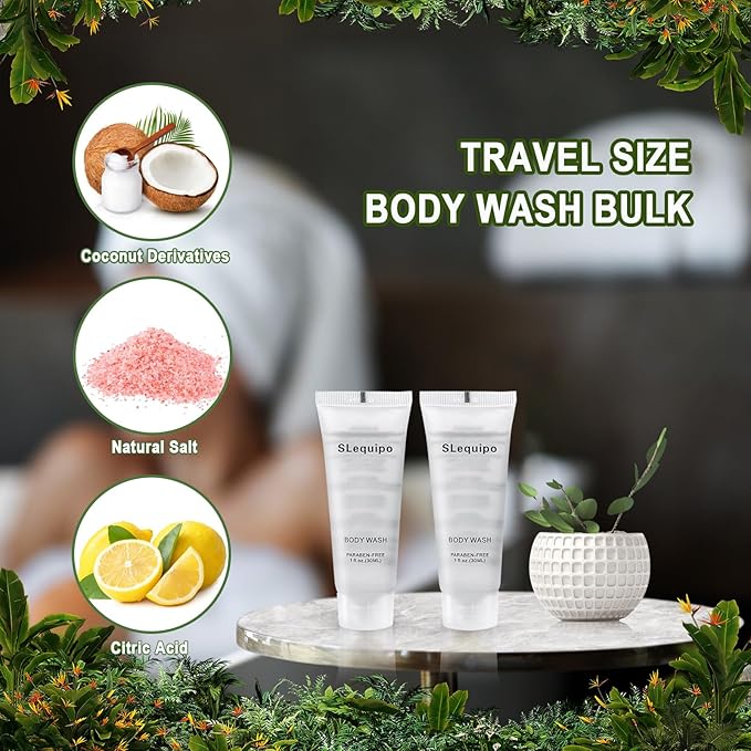 Travel Size Body Wash (1 fl oz 100 Pack) Refreshing Hotel Body Wash Mini and Small Size Guest Hotel Toiletries in Bulk