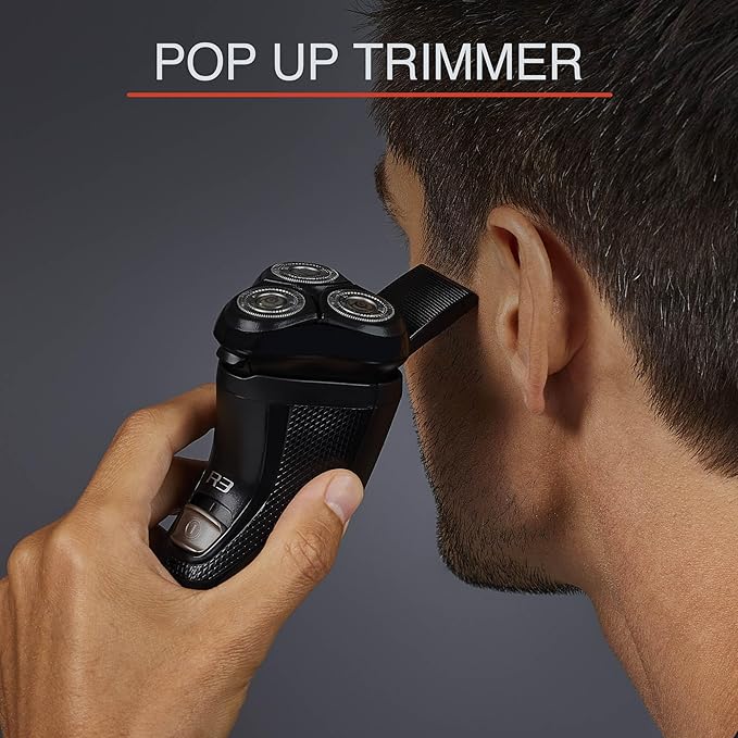 Remington R3 Style Series Rotary Shaver for Men Flexing Technology and Sensitive Skin Comfort Rechargeable Wet or Dry Electric Razor with Pop Up Trimmer and Stubble Attachment