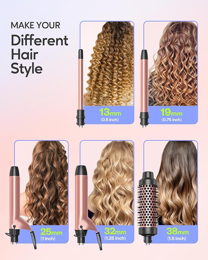 Wavytalk Multi Curl 5 in 1 Curling Wand Set and Heat protectant Spray for Hair 5 Fl Oz