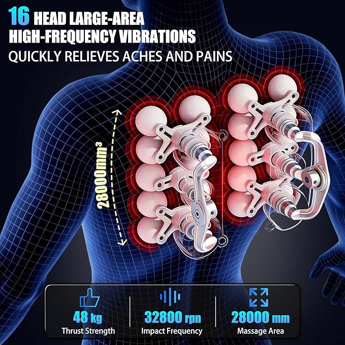 16 Head Massage Gun Deep Tissue High Power Percussion Massager with 9 Styles &amp Levels Uiet Muscle Massage Gun for Back Shoulders Legs Foot Body Muscle Pain Relief
