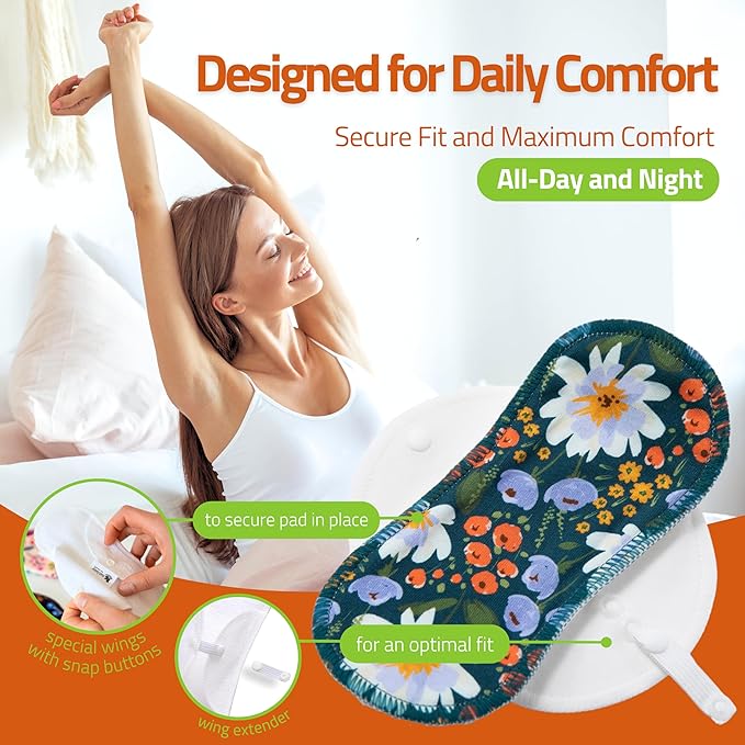 Organic Cotton Reusable Panty Liners for Women &amp Teens (Small 7-Pack) – 100% Breathable &amp High-Temp Washable Cloth Panty Liners for Vaginal Discharge only – Gentle on Skin Stay Fresh &amp Dr