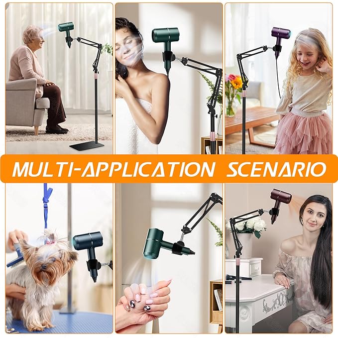 Hair Dryer Stand 1.68M Height Adjustable Hands Free Blow Dryer Holder with Heavy Base 360 Degree Rotating Work with 99% Dryers Gift for Mom Elder Frozen Shoulder - Black