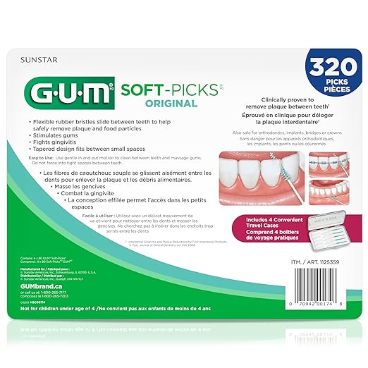 GUM Soft-Picks Original Easy to Use Dental Picks for Teeth Cleaning and Gum Health Disposable Interdental Brushes with Convenient Carry Case Dentist Recommended Dental Picks 320 Count