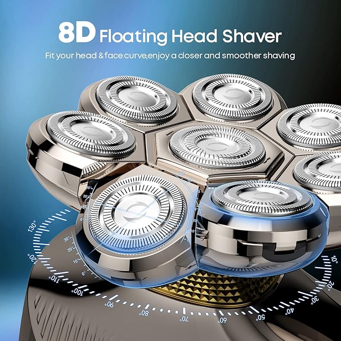 Head Shavers IPX6 Waterproof Rotary Shaver for Bald Men SHPAVVER Upgrade 8D Electric Razor with LED Dispaly 10-in-1 Wet/Dry Use Grooming Kit for Head Shaver Silver