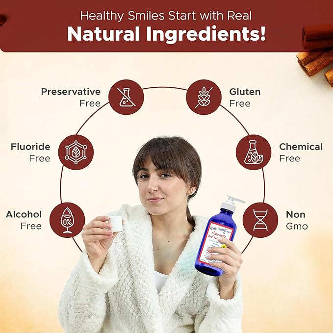 Natural Oil Pulling for Teeth and Gums | Cinnamon Flavored Oral Rinse Mouthwash for Bad Breath | Organic Essential Oil for Teeth Whitening &amp Gum Health Cobalt Glass Bottle with Refill Pouch-16 FL