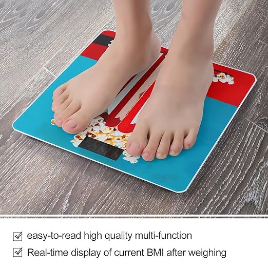 Popcorn Print1 Bathroom Scale for Body Weight Bathroom Weighing Scales with Back Lit LED Display Sturdy Tempered Glass Body Weight Bathroom Scale 400lb Weighing